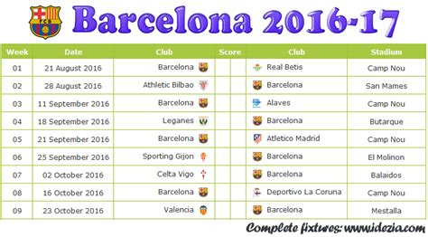 fc barcelona schedule 2016 2017